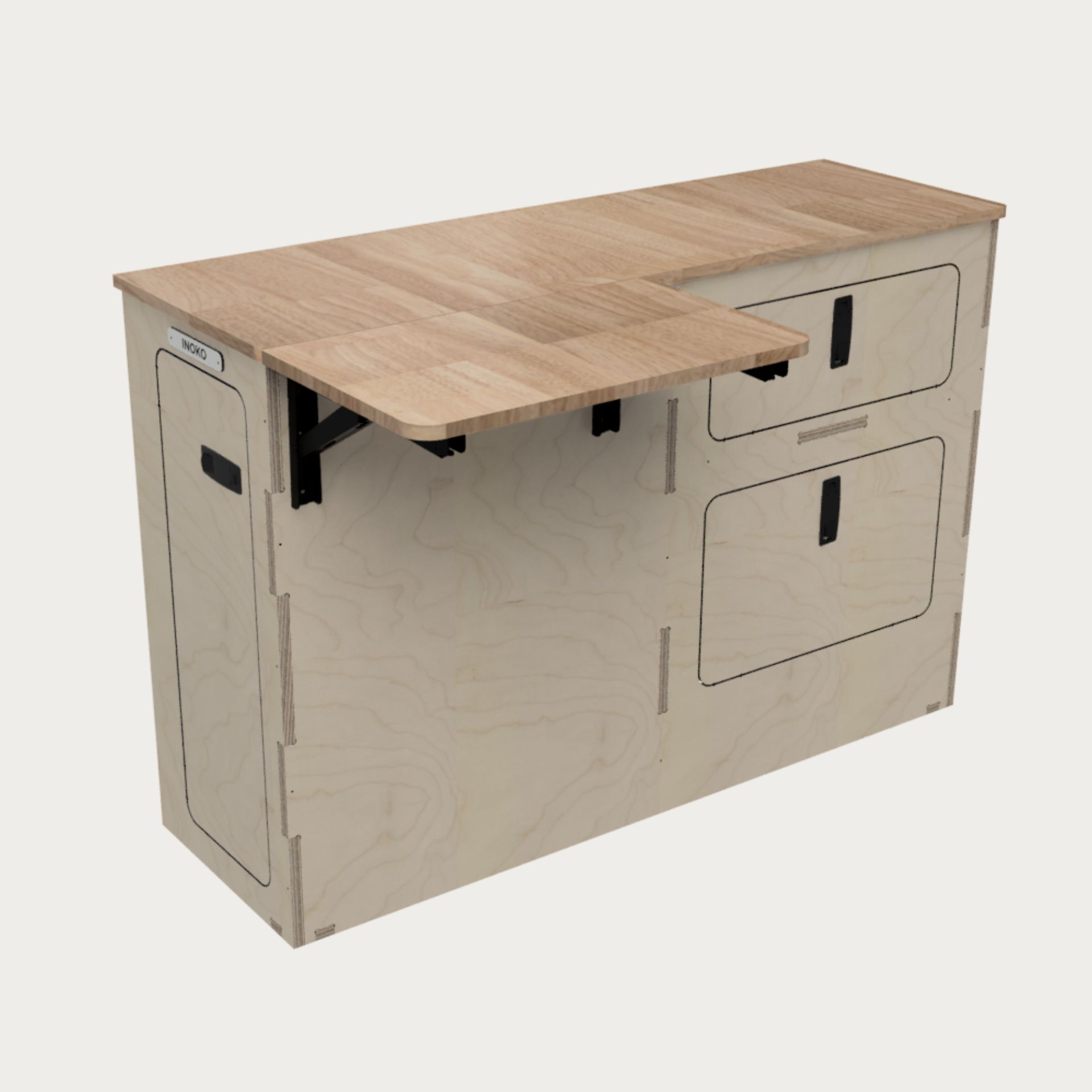 meuble cuisine van - hévéa - tablette relevé