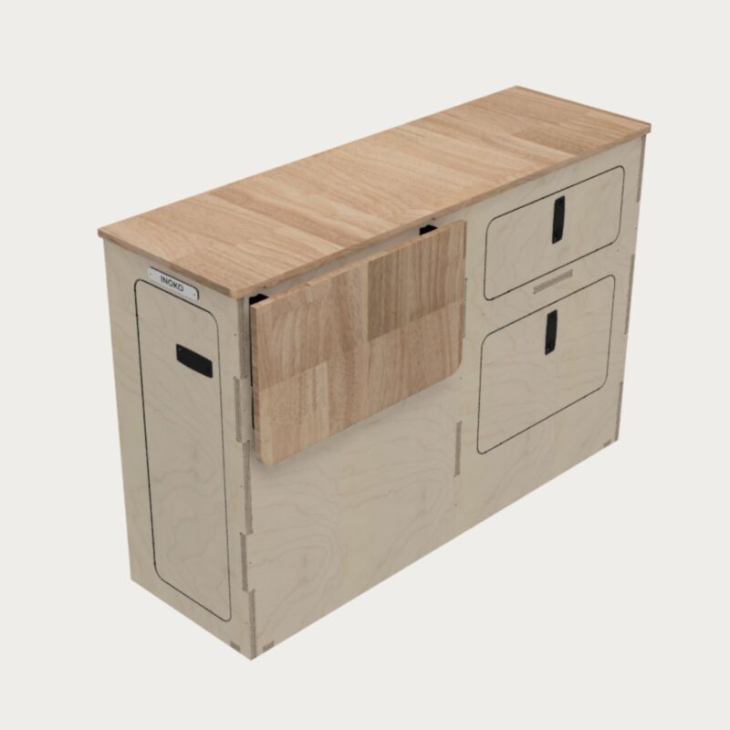 meuble cuisine van - hévéa - tablette plié