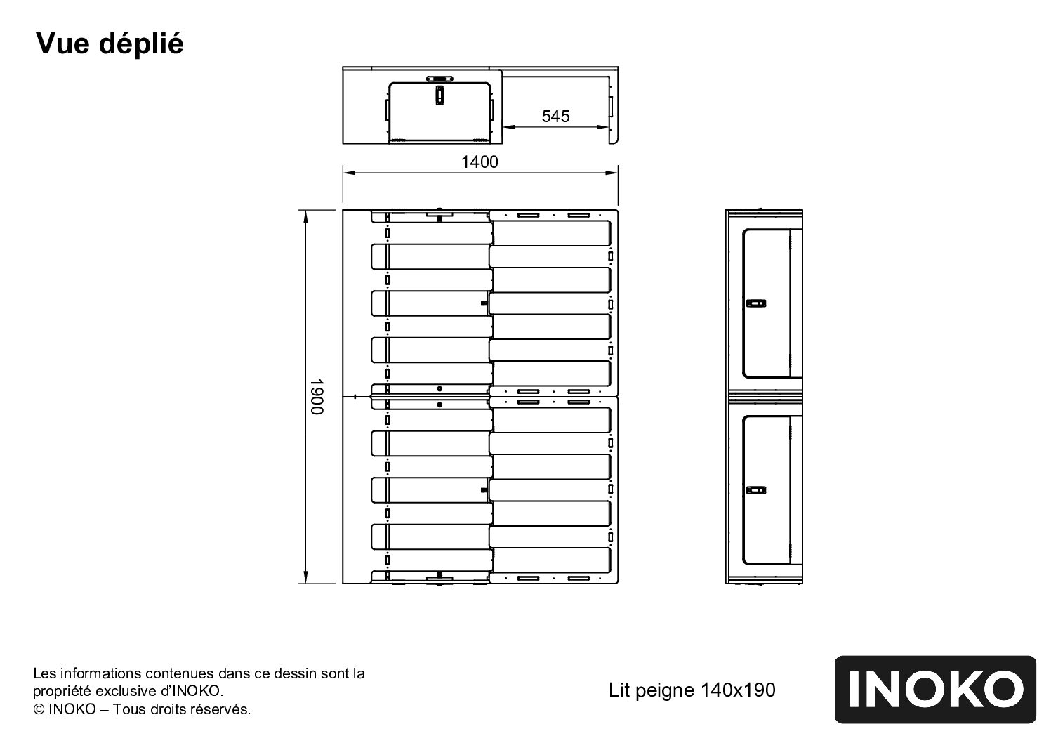 Lit peigne 140x190 - Plan Lit peigne 140x190